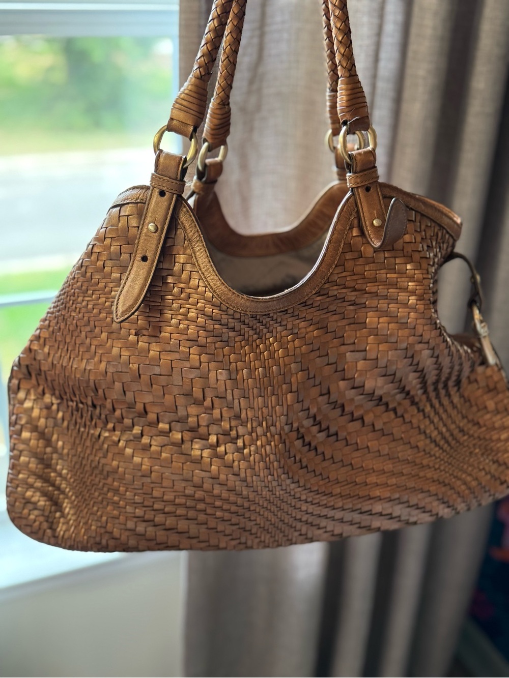 Cole Haan Woven Genevieve XL bag in Cognac Brown